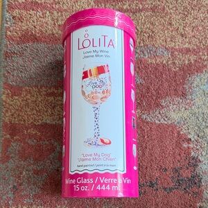 Lolita Pink Love My Dog Wine Glass